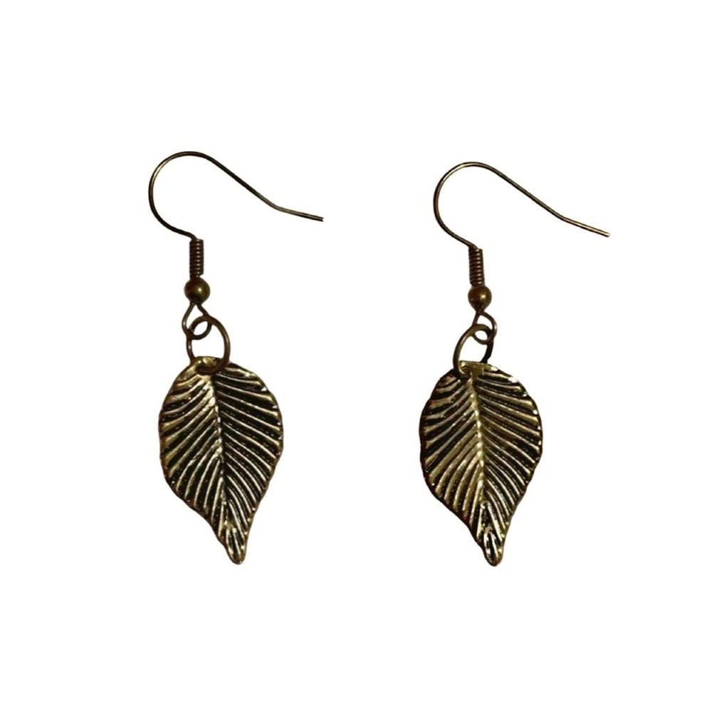 Handmade Antique Gold Nature Leaf Drop Earrings